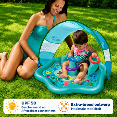 Babypool med Solskydd (UPF 50) – Uppblåsbar Vattenlekpool med Staplingsringar Lilla Lycka