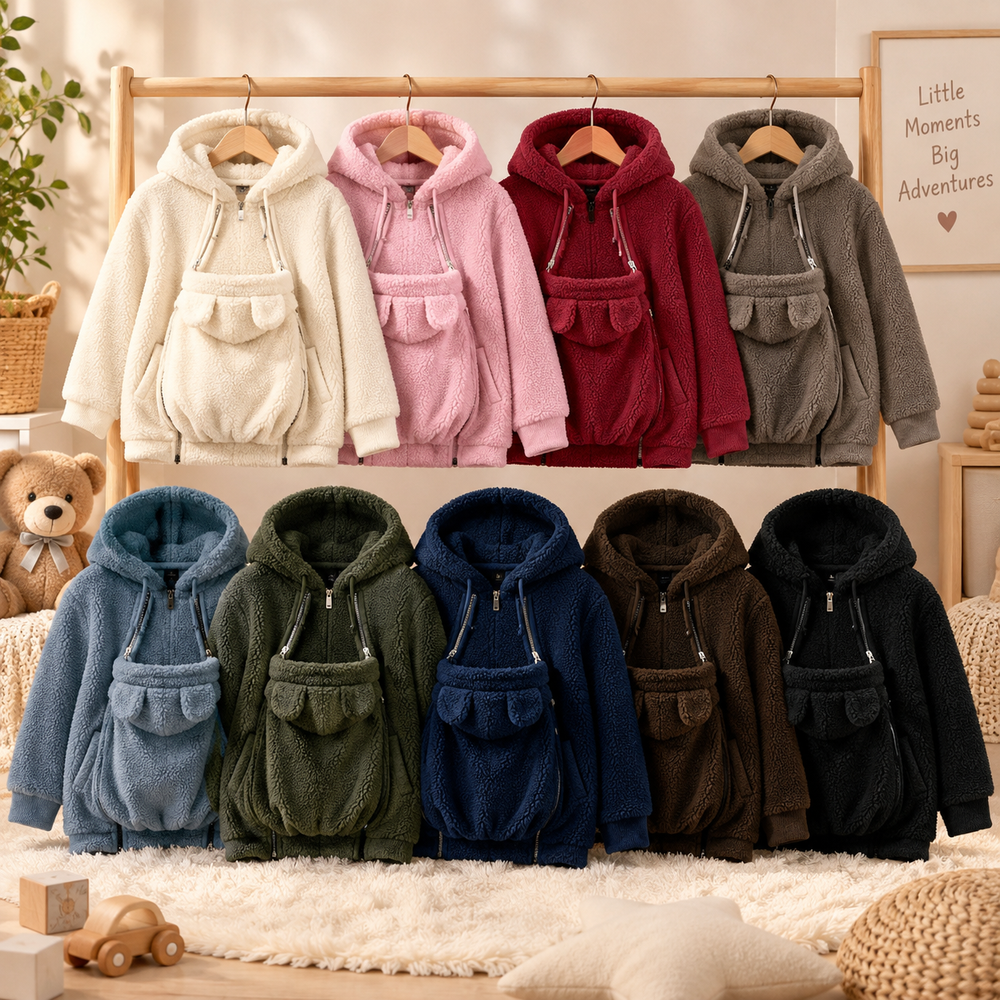 Bärjacka 2-i-1 för mamma och bebis – mjuk fleece, huva, dragkedja, fickor | babywearing-hoodie