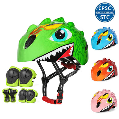 Barnhjälmset med dinosauriedesign – cykelhjälm plus knä- och armbågsskydd Lilla Lycka