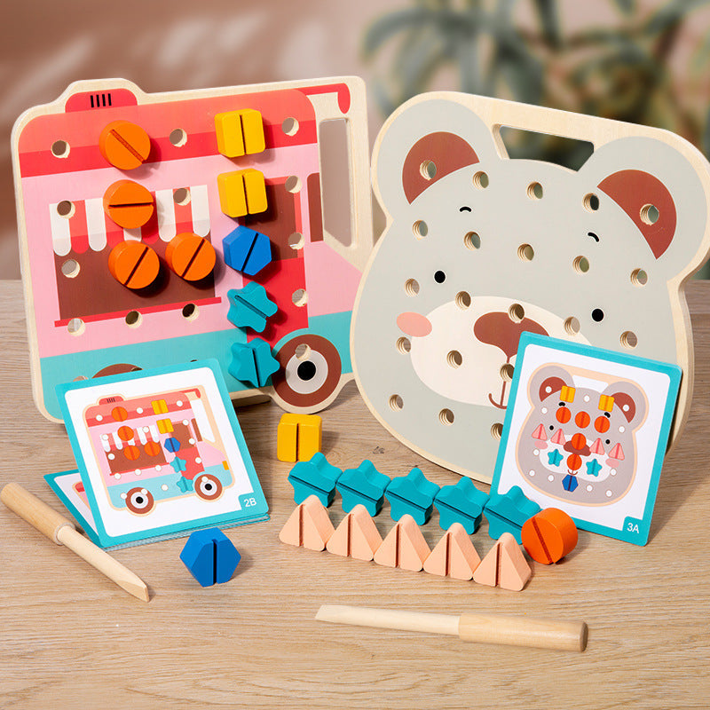 Houten Montessori Schroefspel voor Peuters – Educatief Speelgoed voor Motoriek & Kleurenherkenning More For Mini