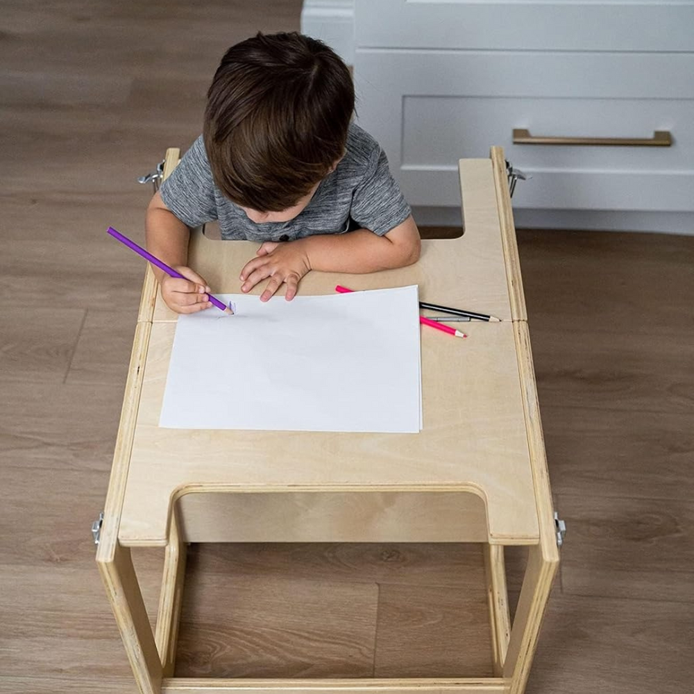 4-in-1 Peuter Leertoren & Tafel van Hout – Veilig, Meegroeiend & Multifunctioneel More For Mini