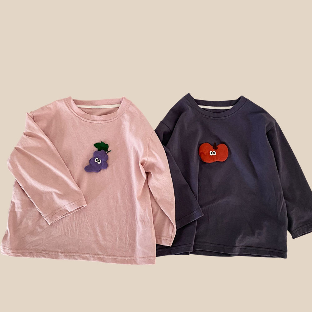 Långärmad tröja med 3D – Fruity Friends Unisex, Rosa/Grå, Bomull, Storlek 0–8 år More For Mini