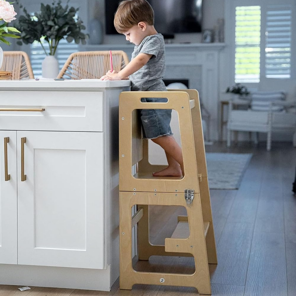 4-in-1 Peuter Leertoren & Tafel van Hout – Veilig, Meegroeiend & Multifunctioneel More For Mini