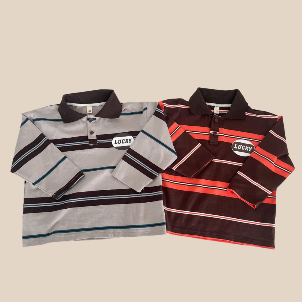 Pikétröja med ränder – LuckyStripe Unisex, Brun/Grå, Bomull, Storlek 0–8 år More For Mini