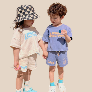 Sommarset med Shorts och T-shirt – CaffèKids Unisex, Blå/Beige, Bomull, Storlek 0–6 år More For Mini