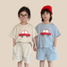 T-shirt och Shorts Sommarset – VroomVibes Unisex, Blå/Beige, Bomull, Storlek 0–8 år More For Mini