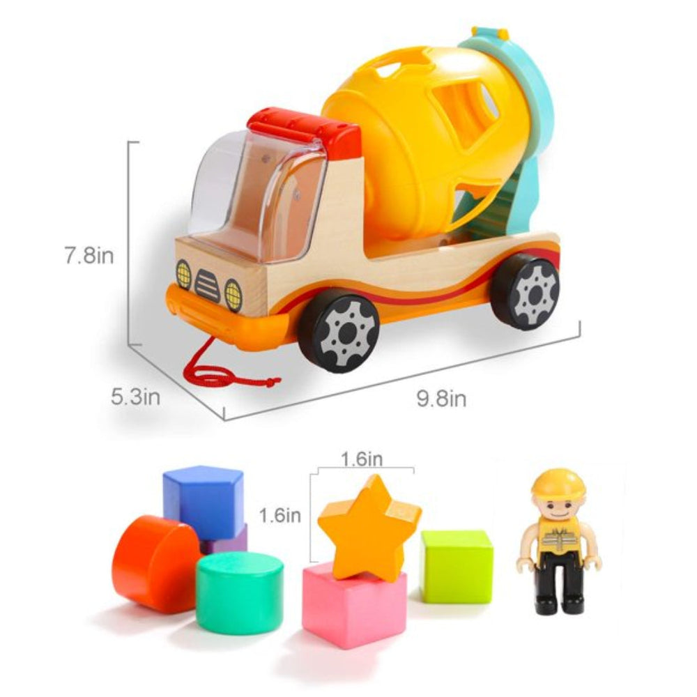 Houten Cementwagen met Vormensorteerder – Educatief Speelgoed vanaf 3 Jaar More For Mini