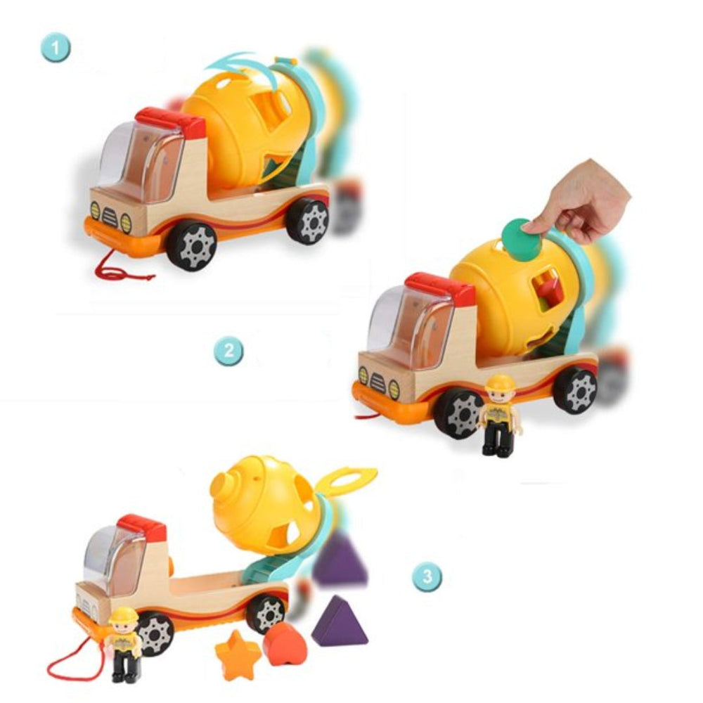 Houten Cementwagen met Vormensorteerder – Educatief Speelgoed vanaf 3 Jaar More For Mini