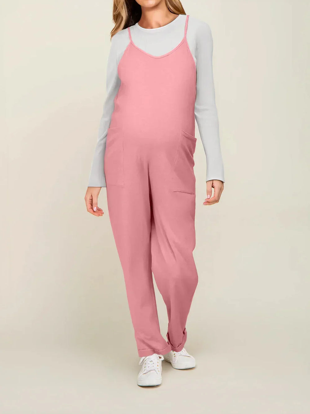 Gravidjumpsuit med stora fickor – ledig passform, stretchig bomullsmix | mammakläder