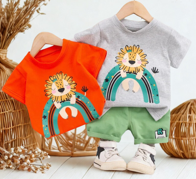 Sommarset för Pojkar 0–5 år – Lejontryckt T-shirt + Shorts i Andningsbart Bomull | WildSteps More For Mini