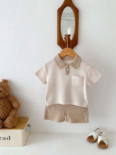 Luca Polo Babyset – Somrig Ribbad Outfit med Polokrage – Unisex | Storlek 0–3 år | Maison Minimi MoreForMini