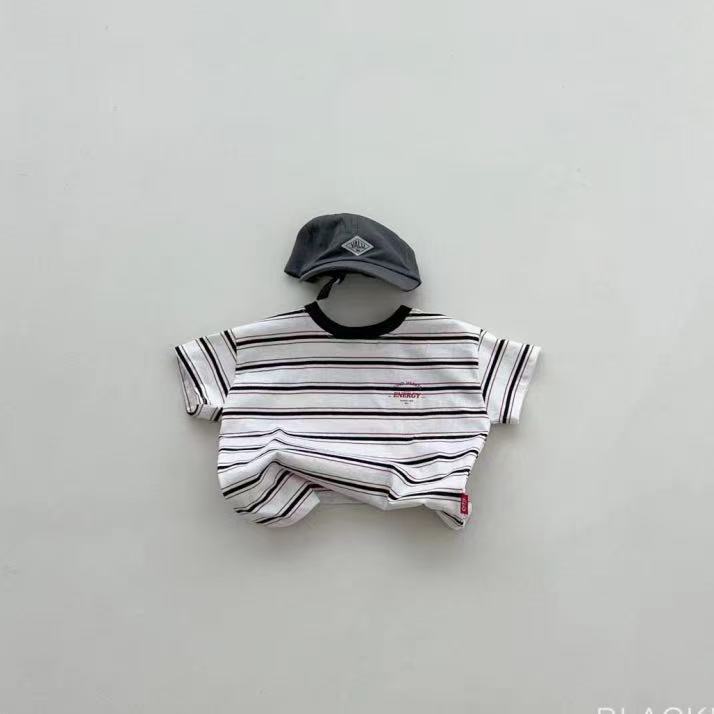 Mini Energy Baby T-shirt – Randig bomullströja med texttryck | Unisex | Storlek 0–3 år More For Mini