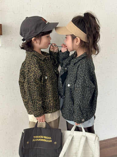 Jeansjacka med leopardmönster – Wild & Free Unisex, Brun/Grå, Bomull, Denim, Storlek 0–2 år More For Mini