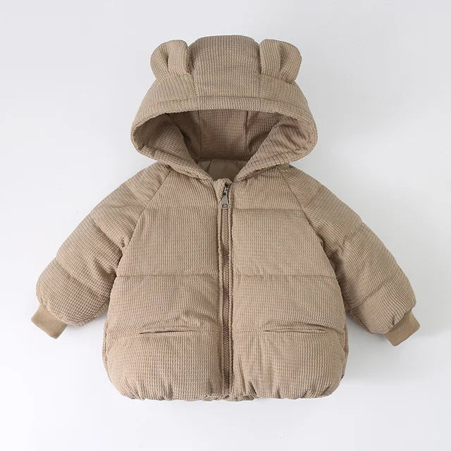 Winterjas met Berenoren en Ribbel - Lusa Meisjes, Bruin/Wit/Roze/Beige, Polyester, Maat 0-8 Jaar-More For Mini