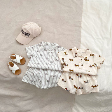 Mini Moments Sommarset Baby – Tröja och shorts i bomull med tryck | Maison Minou | Tax eller text | Storlek 0–4 år More For Mini