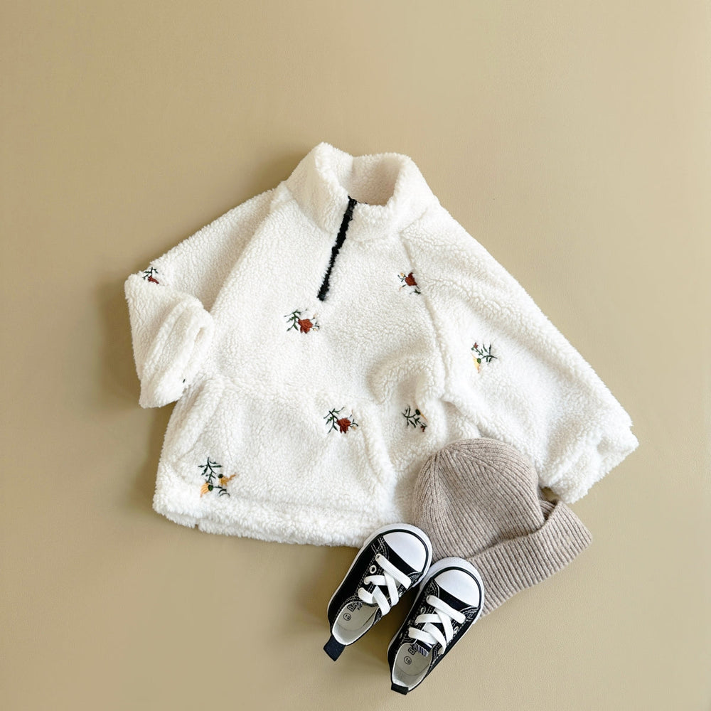 Fleecetrui met Bloemmotief – Meisjes, Wit, Maat 0-3 Jaar-More For Mini