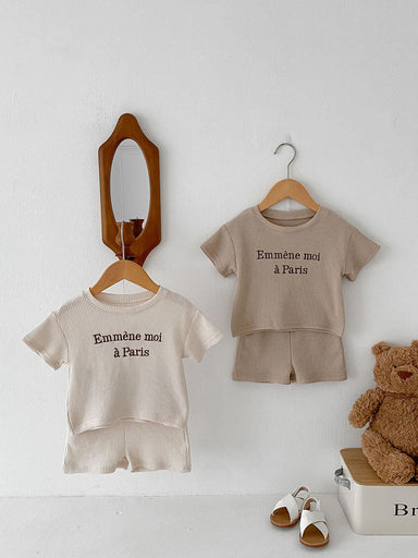 Paris Petit Babyset – Mjuk Sommaroutfit i Ribbat Tyg med Fransk Touch – Unisex | Storlek 0–3 år | More for Mini MoreForMini