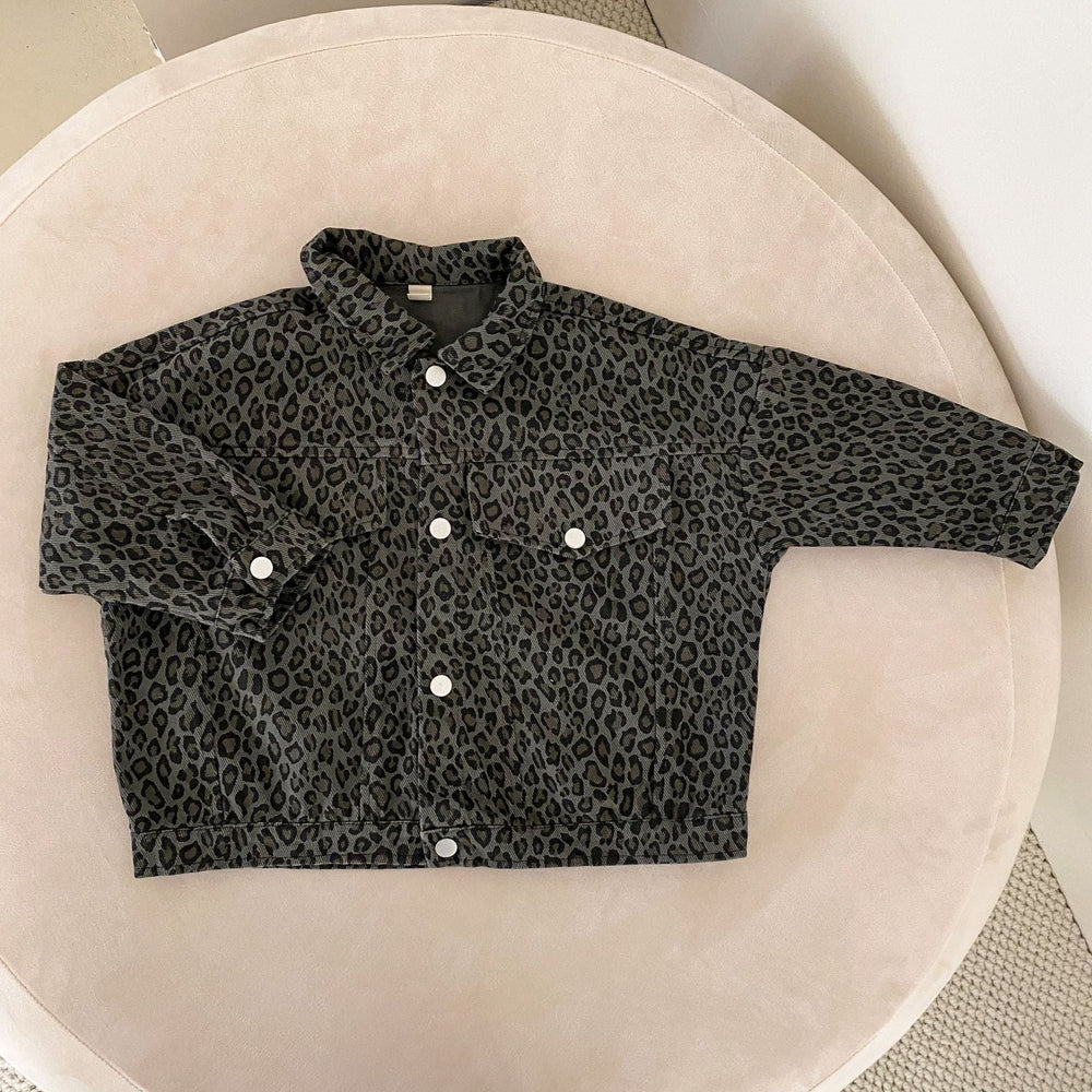 Jeansjacka med leopardmönster – Wild & Free Unisex, Brun/Grå, Bomull, Denim, Storlek 0–2 år More For Mini