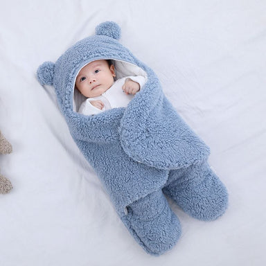 Wikkeldeken met Berenoortjes – Baby, Beige/Blauw/Roze/Wit, Fleece, Katoen-More For Mini