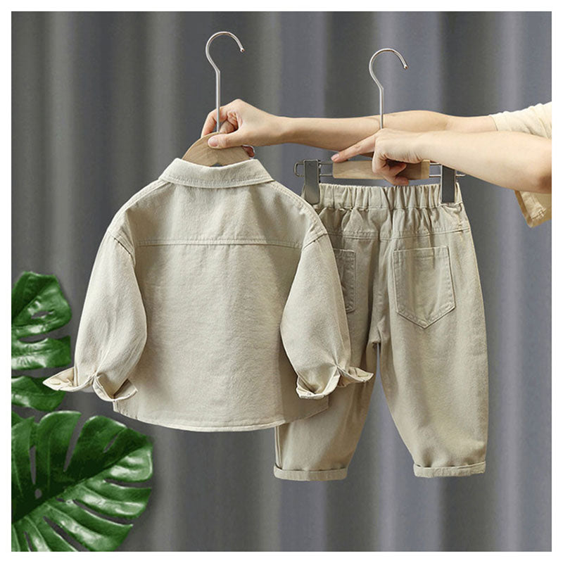 Set med Byxa och Tröja – Little Explorer Unisex, Beige/Grön, Bomull, Storlek 0–7 år More For Mini
