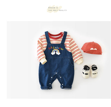 Hängselbyxa med Regnbåge – HappyHues Flickor, Blå, Bomull, Denim, Storlek 0–3 år More For Mini