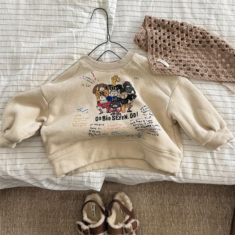 Sweater met Print - FunCrew Unisex, Blauw/Grijs/Beige, Katoen, Maat 0-6 Jaar-More For Mini
