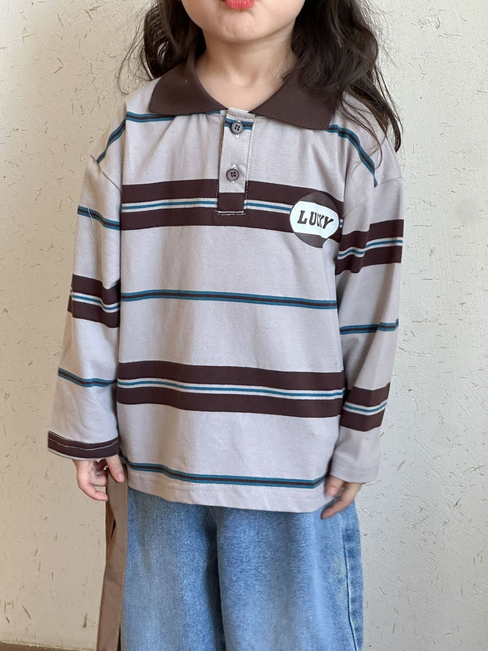Pikétröja med ränder – LuckyStripe Unisex, Brun/Grå, Bomull, Storlek 0–8 år More For Mini