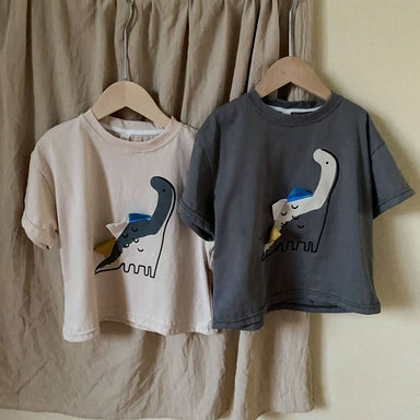 T-shirt med dinosaurie – Småbarn, Förskolebarn, Barn, Beige/Grå, Bomull, Storlek 1–7 år More For Mini