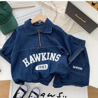 Denimset med shorts och skjorta – Hawkin Småbarn, Förskolebarn, Barn, Blå, Bomull, Storlek 1–7 år More For Mini