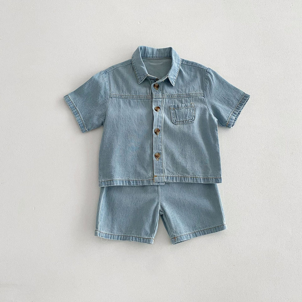 Denim sommarset med T-shirt och shorts – Baby, Småbarn, Förskolebarn, Barn, Blå, Bomull, Storlek 0–6 år More For Mini