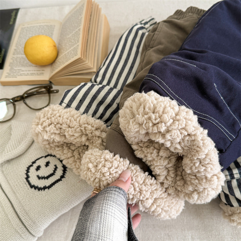 Broek met Fleece binnenkant - Little Explorer Unisex, Blauw/Groen/Gestreept, Katoen, Maat 0-6 Jaar-More For Mini