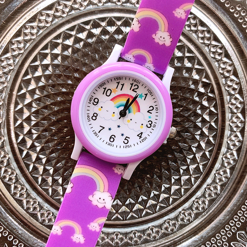 Horloge met Regenboog - Unisex, Roze/Rood/Paars/Geel/Blauw, Siliconen Band, 3+ Jaar-More For Mini