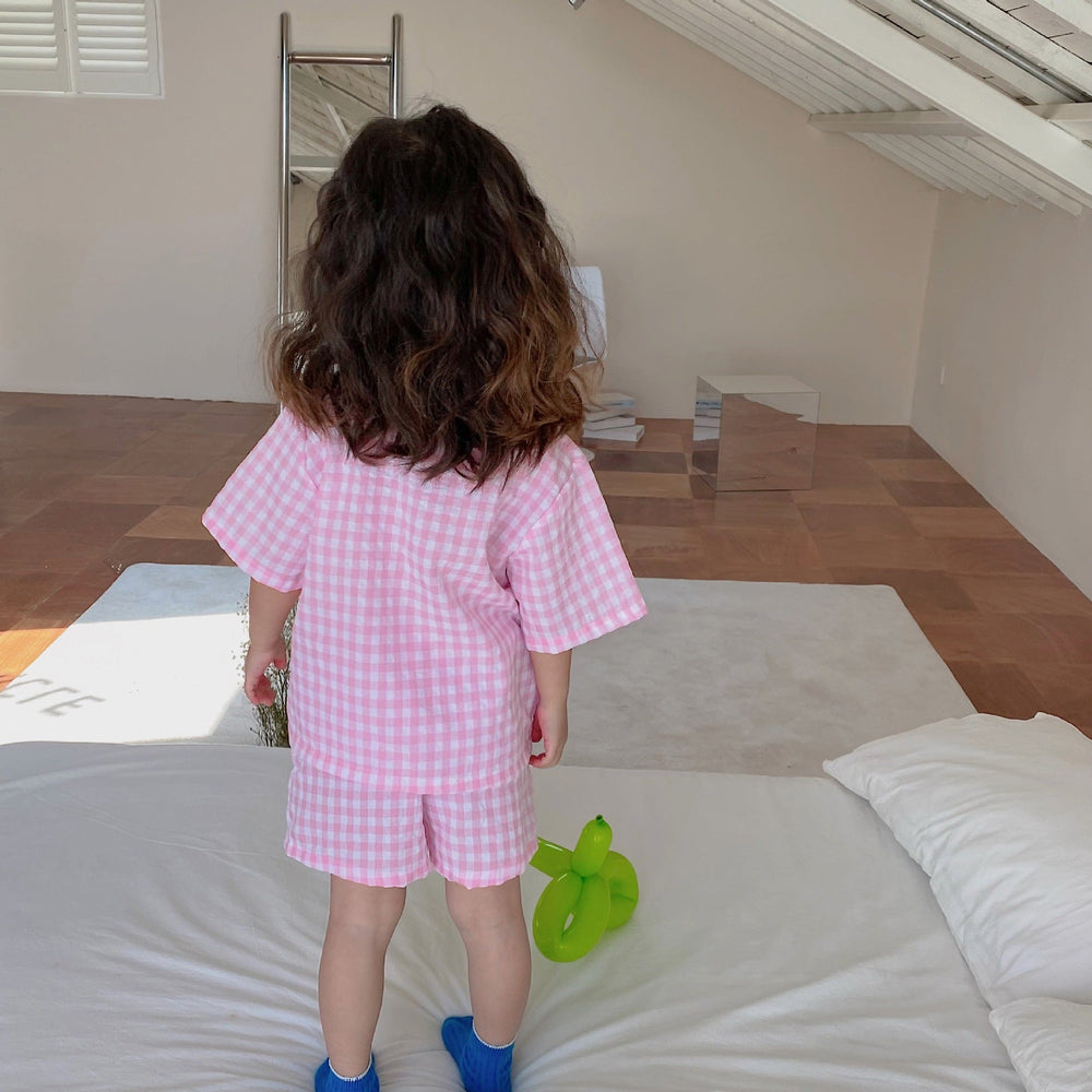 SunnyPixie Rutig Sommarset för Bebis och Barn – T-shirt & Shorts | Bomull | Storlek 0–6 år More For Mini