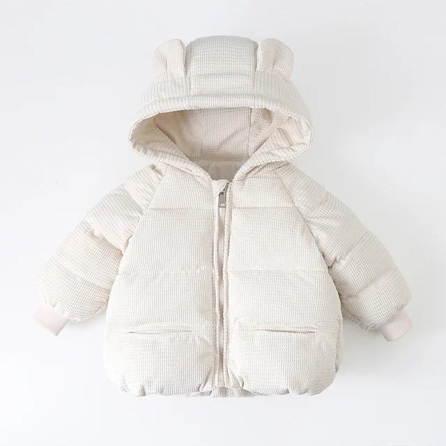 Winterjas met Berenoren en Ribbel - Lusa Meisjes, Bruin/Wit/Roze/Beige, Polyester, Maat 0-8 Jaar-More For Mini