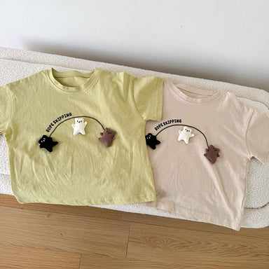 3D T-shirt med björnar som hoppar hopprep – Beary Bounce Unisex, Beige/Grön, Bomull, Storlek 0–8 år More For Mini