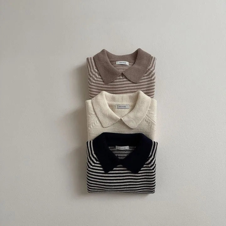 Polo met Strepen - Kabu Unisex, Zwart/Bruin/Wit, Katoen, Maat 0-6 Jaar-More For Mini