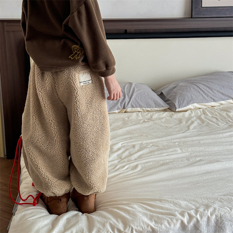 Teddy Joggingbroek - Snuggle Unisex, Bruin/Grijs/Blauw, Katoen Maat 0-6 Jaar-More For Mini