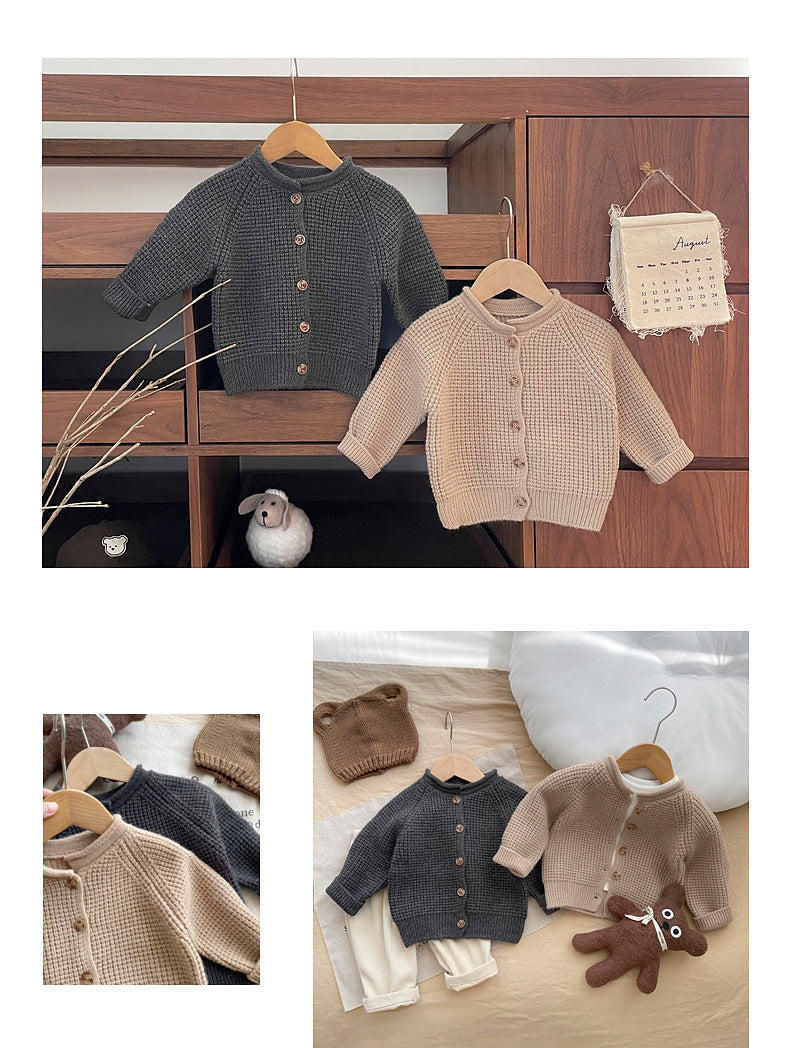 Gebreid Vest – Coco Meisjes, Bruin/Grijs, Katoen, Maat 0-4 Jaar-More For Mini