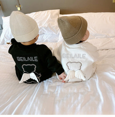 Jumpsuit met Engelenvleugels - Baby, Zwart/Wit, Katoen, Maat 0-2 Jaar-More For Mini