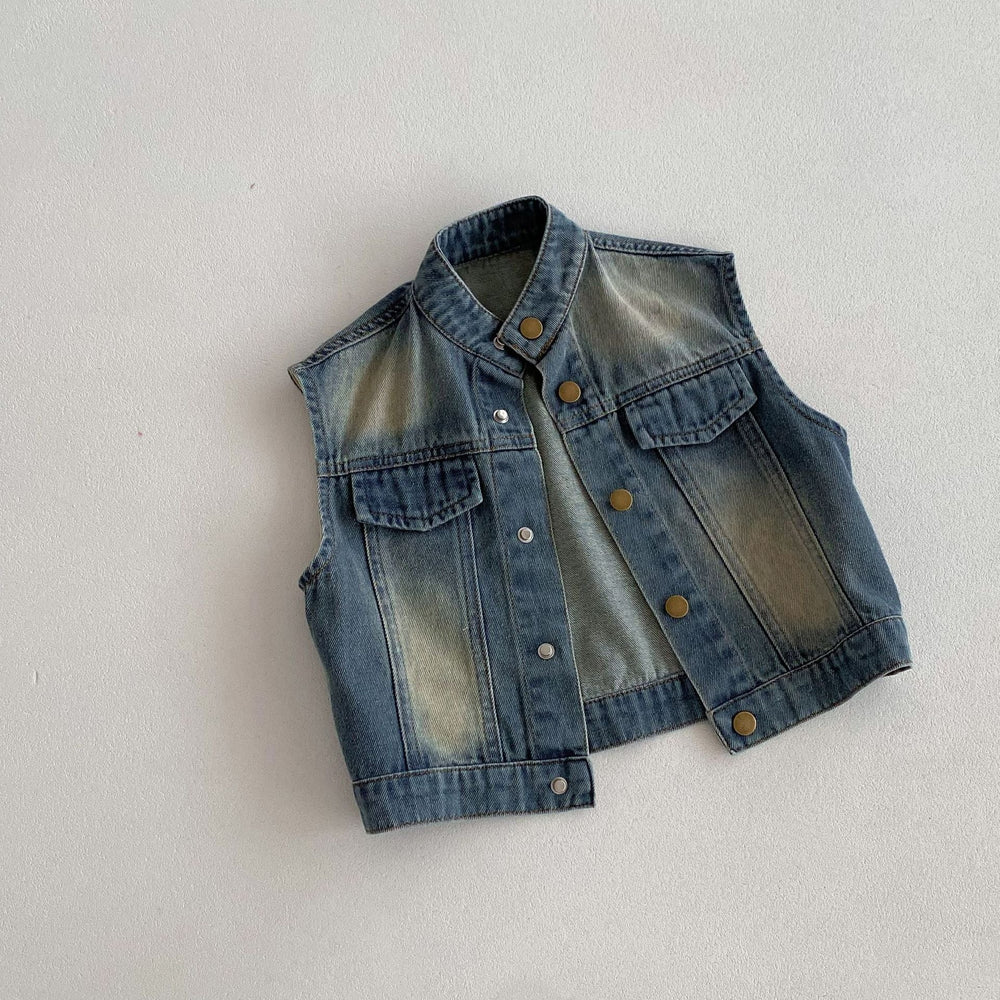 Jeansväst med vintage-tvätt – Denim Rebel Unisex, Blå, Bomull, Denim, Storlek 0–6 år More For Mini