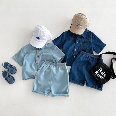 Denim sommarset med T-shirt och shorts – Baby, Småbarn, Förskolebarn, Barn, Blå, Bomull, Storlek 0–6 år More For Mini