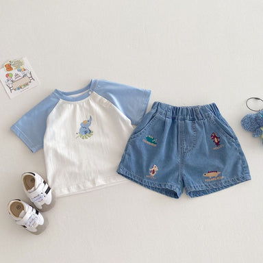 Kort Jeansbyxa med Resår och Dinosaurietryck – Baby, Småbarn, Förskolebarn, Ljusblå, Bomull/Denim, Storlek 0–5 år More For Mini