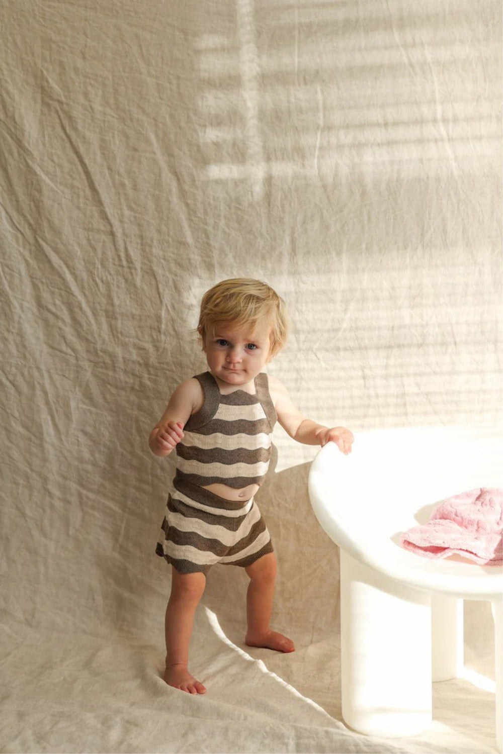 Terra Mini Coco Wave Baby Sommarset – Topp + Shorts – Naturliga Färger – Stickad Bomullsblandning – 0–2 år – Unisex Sommaroutfit More For Mini
