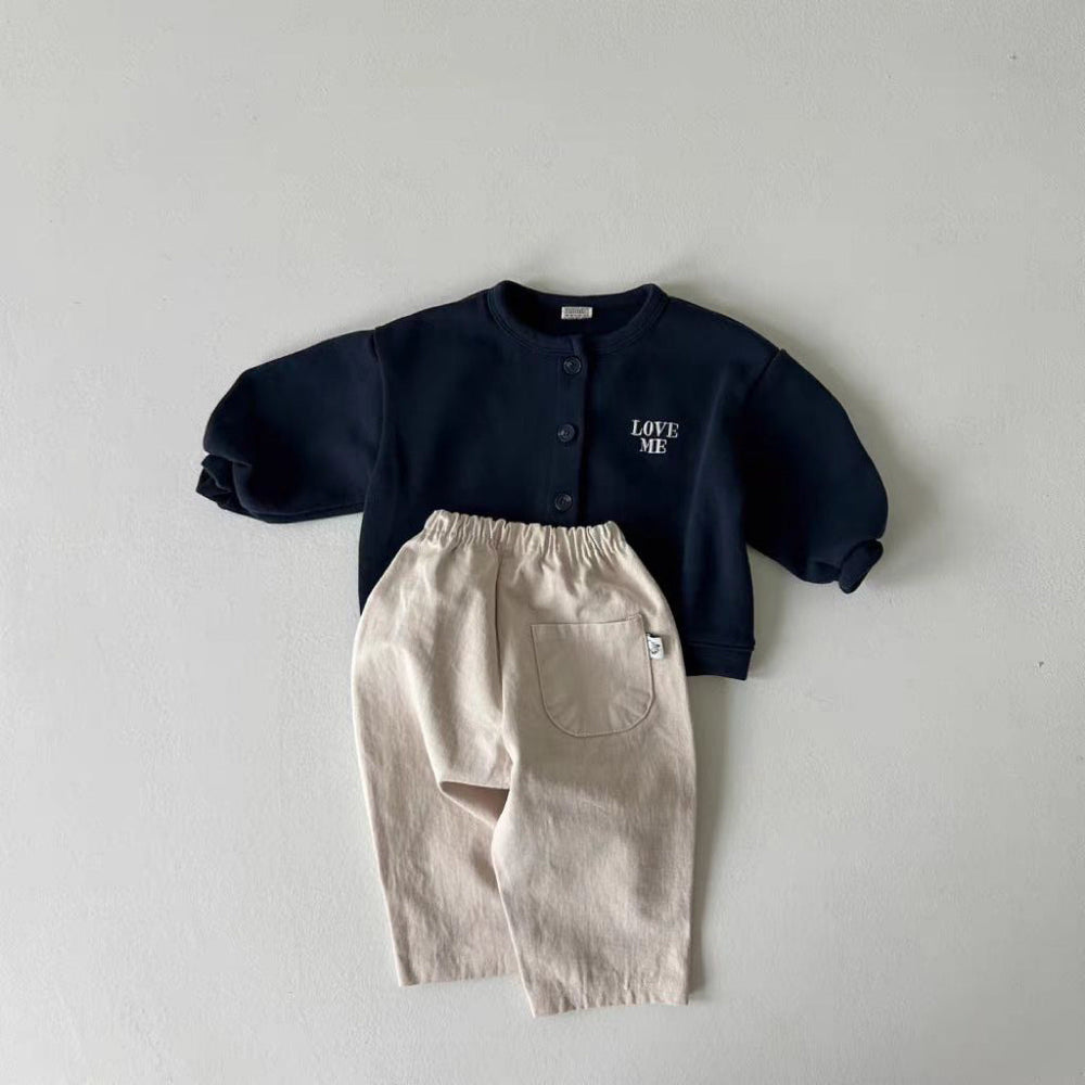 Vest met Love Me borduursel - Tender Meisjes, Blauw/Beige, Katoen, Maat 0-6 Jaar-More For Mini