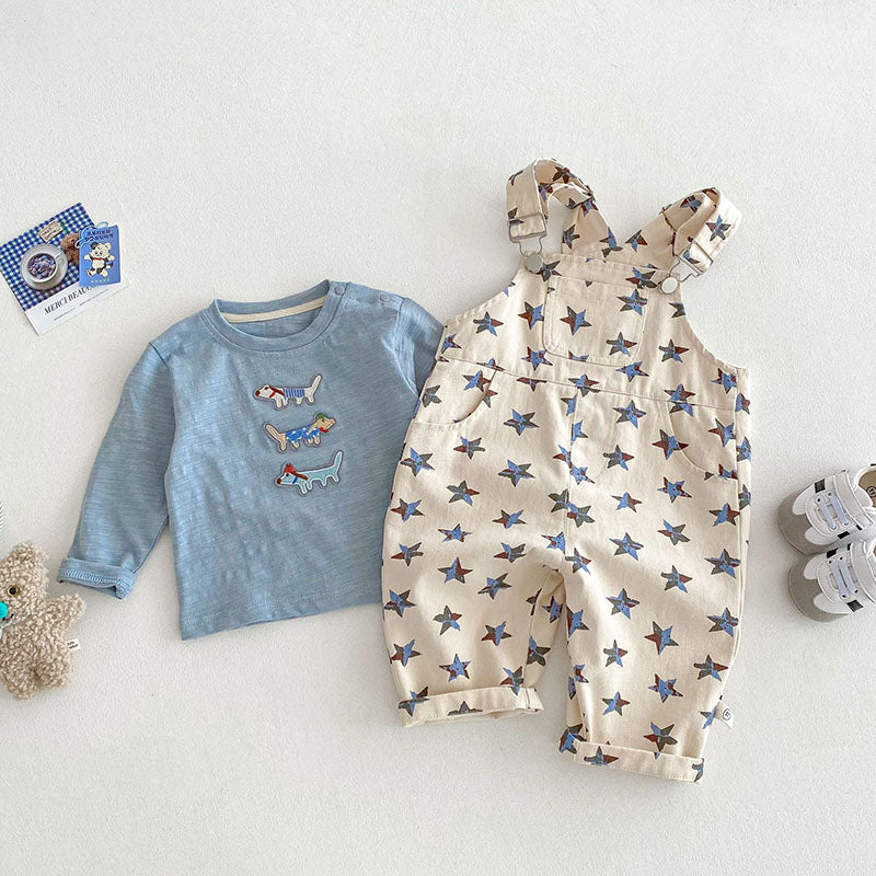 Hängselbyxa med Stjärnor – Stjärnfångare Unisex, Beige/Grön, Bomull, Storlek 0–5 år More For Mini