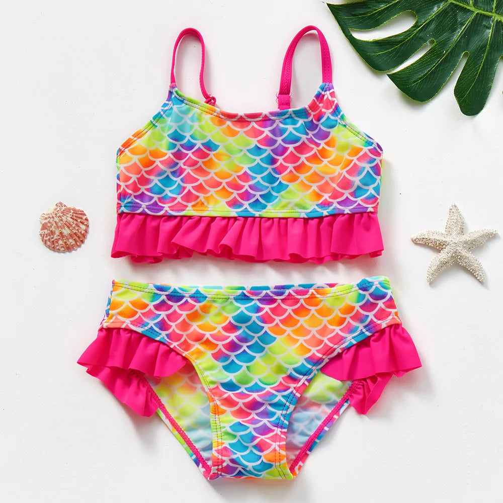 Flickor Tankini Baddräkt Sjöjungfruprint – Sommarstrandkläder | 3-12 år More For Mini
