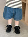 Lunari Breton T-shirt & Denim Shorts Set – Sommarklädset Barn 0–3 år – Ecru/Svart + Blå Shorts – Unisex & Bekväm MoreForMini