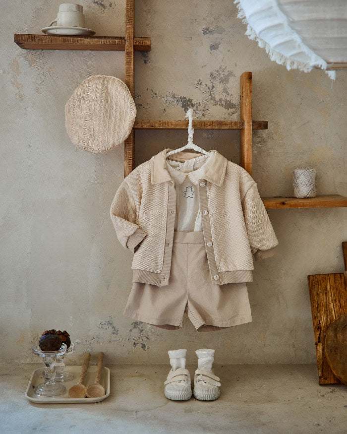 Cardigan - Little Chic Unisex, Beige/Blauw, Katoen, Maat 0-3 Jaar-More For Mini