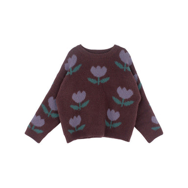 Trui met Print - Tulpen Meisjes, Bruin, Katoen, Maat 0-8 Jaar-More For Mini