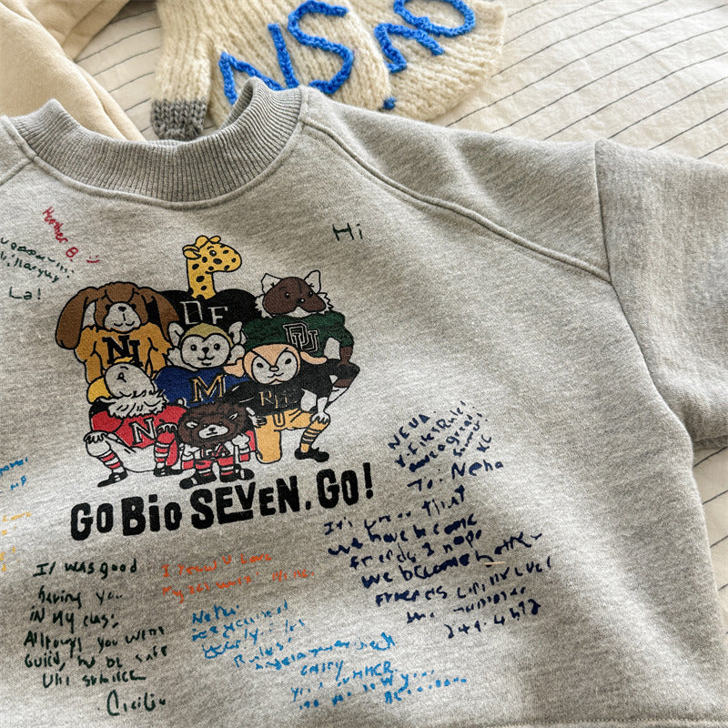Sweater met Print - FunCrew Unisex, Blauw/Grijs/Beige, Katoen, Maat 0-6 Jaar-More For Mini